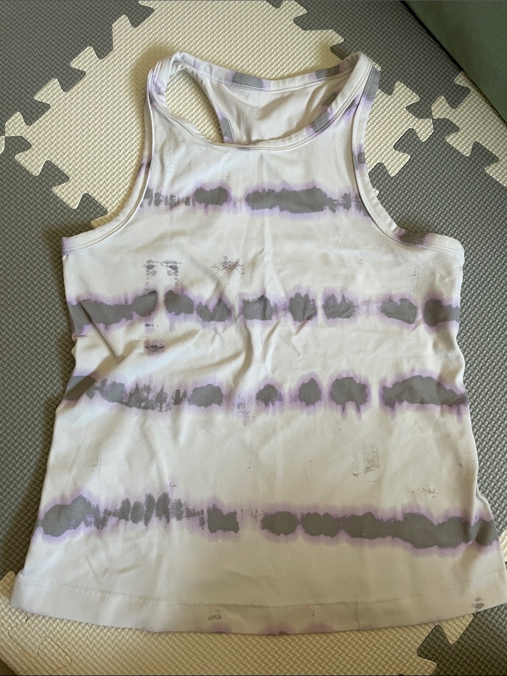 lululemon athletica White Tank with Lavender & Gray Tie-Dye Stripes